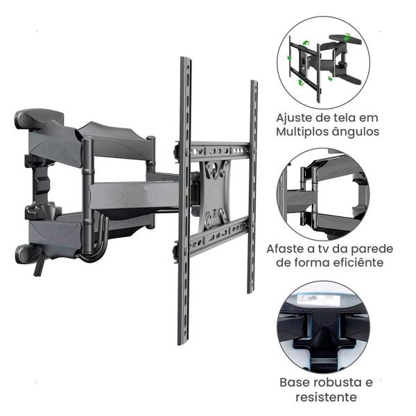 Imagem de Suporte Articulado Para TV Até 85 Polegadas  Preto  Suporte de Parede Ajustável para Televisores Grandes  Instalação Fácil, Durável e Versátil