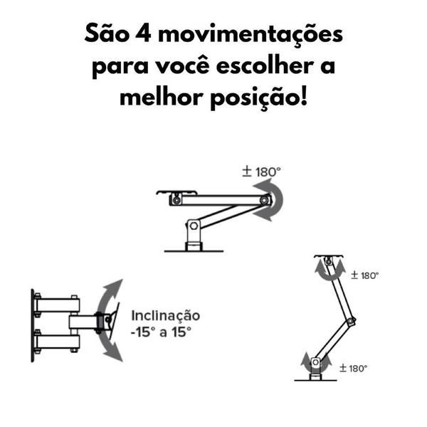 Imagem de Suporte Articulado Universal Padrão VESA em Aço para TV's 10" a 60" - Force Line