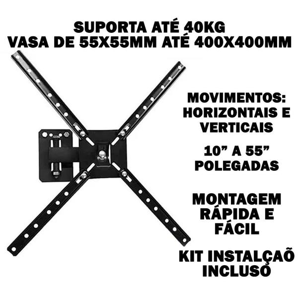 Imagem de Suporte Articulado Universal para TV LED LCD 10 a 55" até 40Kg Mov. Horizontal e Vertical Fertak 5285