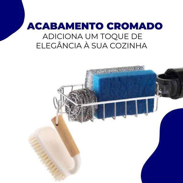 Imagem de Suporte Articulável Torneira Pia Cozinha Esponja Detergente Organizador Cromado Arthi