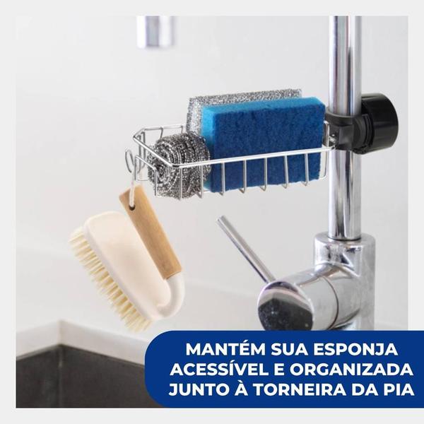 Imagem de Suporte Articulável Torneira Pia Cozinha Esponja Detergente Organizador Cromado Arthi