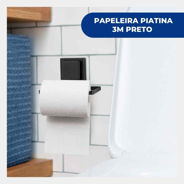 Imagem de Suporte Banheiro Lavabo Porta Papel Higiênico de Parede Fixação Dupla Face 3M Sem Furo Preto Arthi