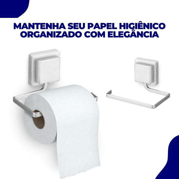 Imagem de Suporte Banheiro Porta Papel Higiênico de Parede 3M Sem Furo Cromo Fosco Arthi