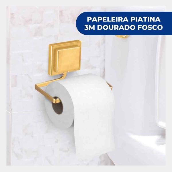 Imagem de Suporte Banheiro Porta Papel Higiênico Papeleira de Parede Fixação Dupla Face 3M Sem Furo Dourado