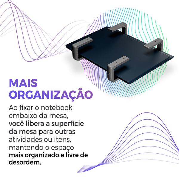 Imagem de Suporte Base Apoio Fixar Notebook Laptop Embaixo Da Mesa