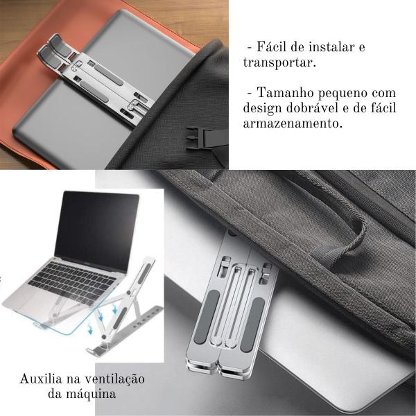 Imagem de Suporte Base Apoio Notebook Laptop Tablet Dobrável Ajustável Prata