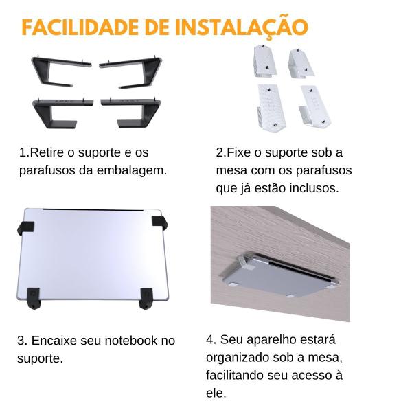 Imagem de Suporte Base Apoio para Fixar Notebook Laptop Até 3 cm Sob Embaixo da Mesa - ARTBOX3D