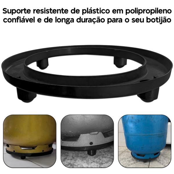 Imagem de Suporte Base Muito Resistente de Plástico Preto para Botijão de Gás Sem Rodinha