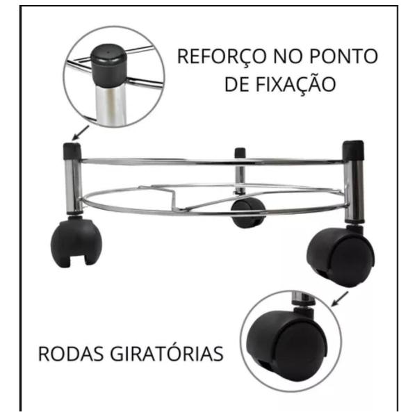 Imagem de Suporte Botijão De Gás, Vaso, Galão de Água Reforçado Aço Cromado Com Rodinhas