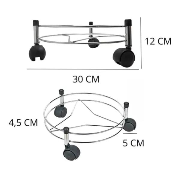 Imagem de Suporte Botijão De Gás, Vaso, Galão de Água Reforçado Aço Cromado Com Rodinhas