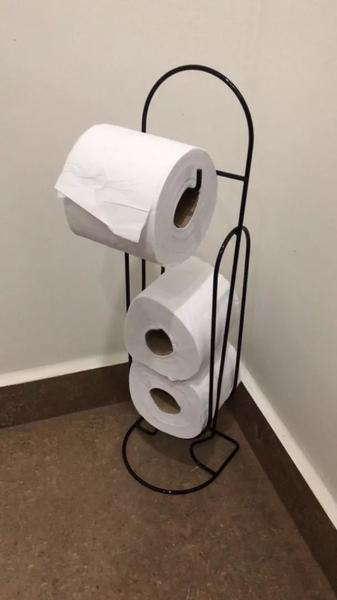 Imagem de Suporte Branco Porta Papel Higiênico De Chão Papeleira 3 Rolos Organizador Aço