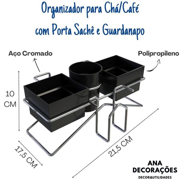 Imagem de Suporte Café Porta Sachês Colheres Aço Cromado Pronta Entrega