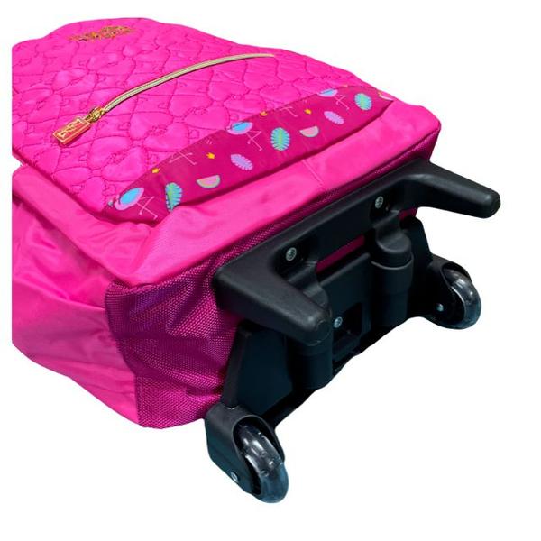 Imagem de Suporte Carrinho Mochila 43cm Rodinha Silicone Escolar Rosa