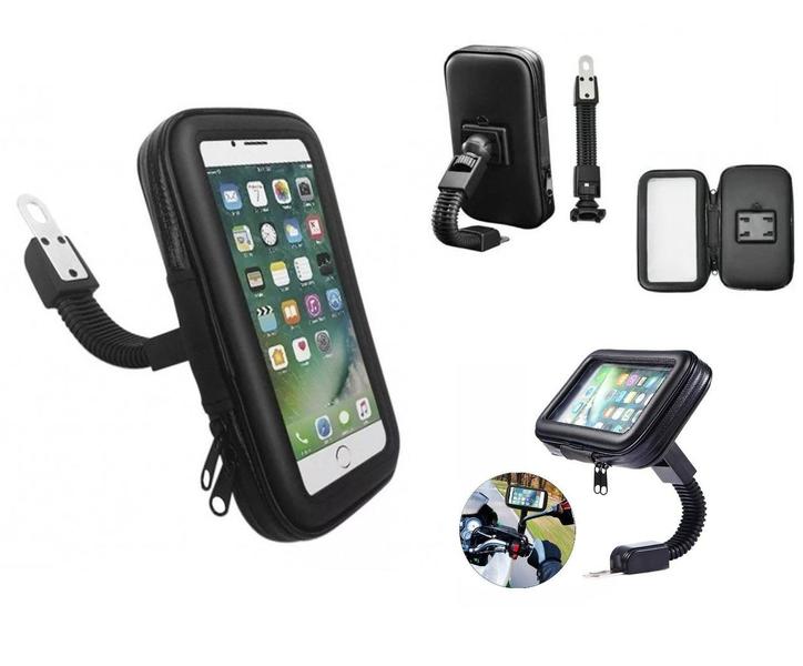 Imagem de Suporte Celular Gps Fixo Retrovisor + Bolsa Impermeável Moto Motoboy Delivery Entregas