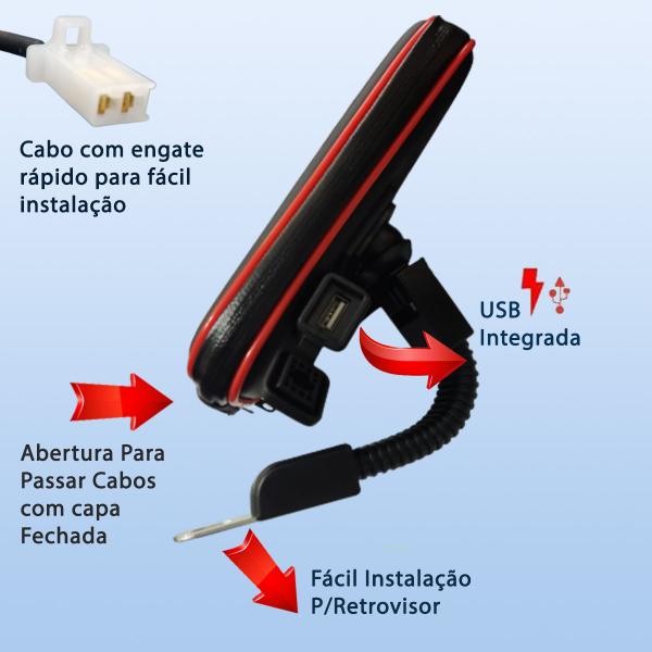 Imagem de Suporte Celular Moto Capa Zíper Prova Resistencia Água Tela Tátil 6.3" USB Carregamento B-Max BMG-19