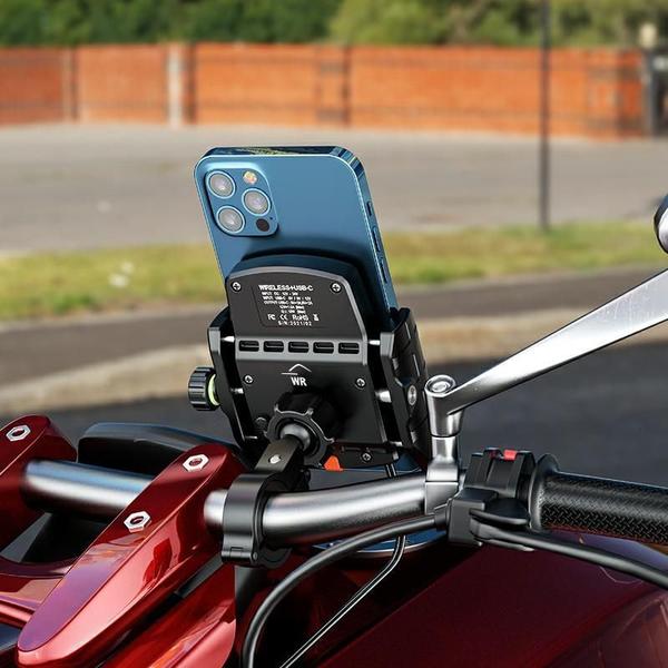 Imagem de Suporte Celular Para Moto Com Carregador Wireless + Tipo-C