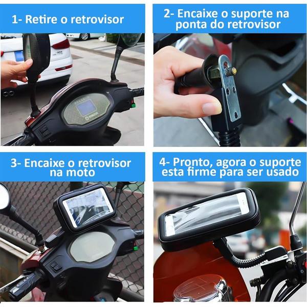 Imagem de Suporte Celular Smartphone Gps Moto Retrovisor 6,3 Polegadas