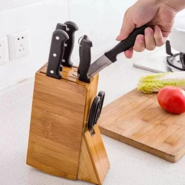 Imagem de Suporte Cepo Faqueiro Organizador De Facas Tesouras Cozinha