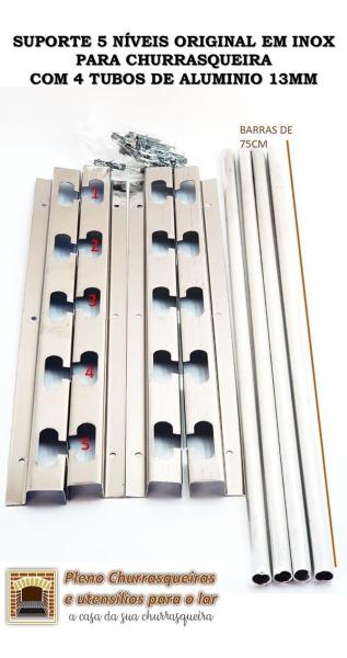 Suporte Churrasqueira 5 Níveis inox com 4 Tubos Alum 75cm - Plenitude Imagem de Suporte Churrasqueira 5 Níveis inox com 4 Tubos Alum 75cm