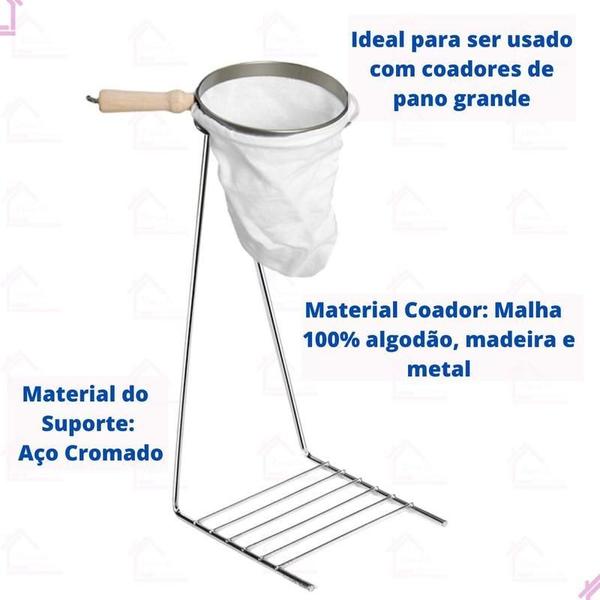Suporte Coador Café Cabo Madeira Grande 13cm - Aço Cromado - Esperança Imagem de Suporte Coador Café Cabo Madeira Grande 13cm - Aço Cromado