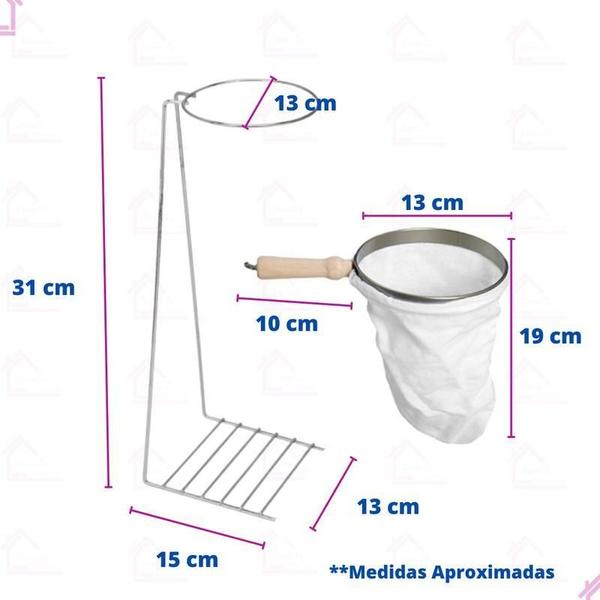 Suporte Coador Café Cabo Madeira Grande 13cm - Aço Cromado - Esperança Imagem de Suporte Coador Café Cabo Madeira Grande 13cm - Aço Cromado