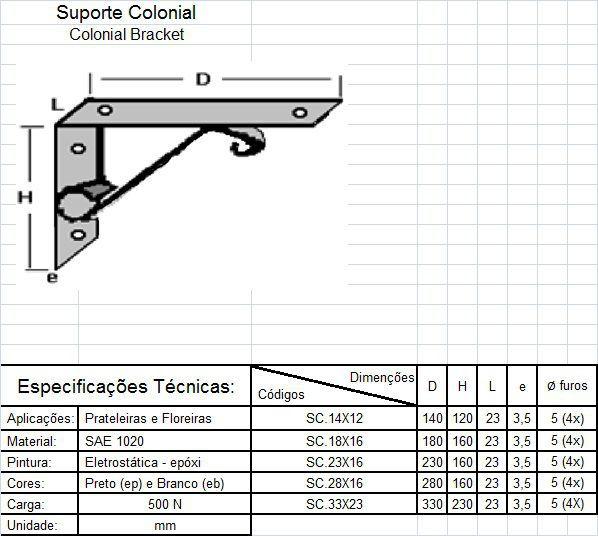 Imagem de Suporte colonial 14x12 preto - Risf