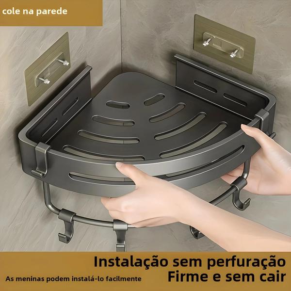 Imagem de Suporte de Armazenamento para Banheiro em Alumínio - Cinza Espacial - Instalação sem Perfuração