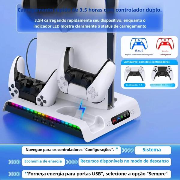 Imagem de Suporte de Carregamento para Controle PS5 Slim com Ventilador, Luzes RGB e Base Ipega