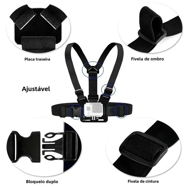 Suporte de Cinto de Cabeça e Peitoral J-Hook para GoPro Hero 12/11/10/9/8, Xiaomi Yi 4K e SJCAM SJ4000 Imagem de Suporte de Cinto de Cabeça e Peitoral J-Hook para GoPro Hero 12/11/10/9/8, Xiaomi Yi 4K e SJCAM SJ4000