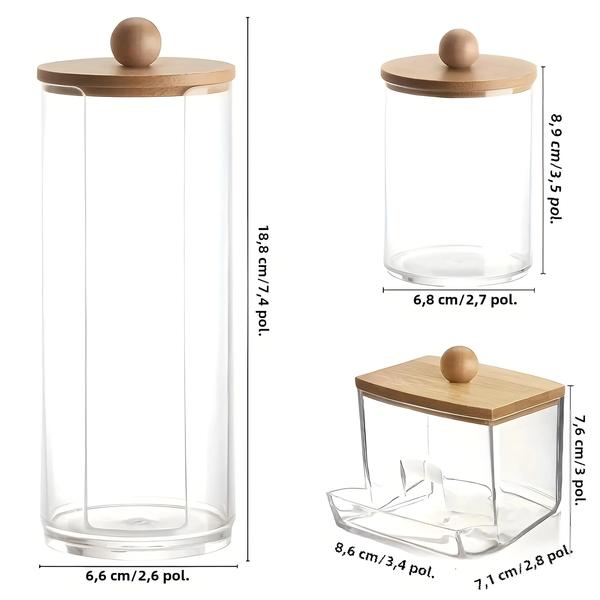 Suporte de Cotonete Transparente para Banheiro - Dispensador de Algodão e Discos Imagem de Suporte de Cotonete Transparente para Banheiro - Dispensador de Algodão e Discos