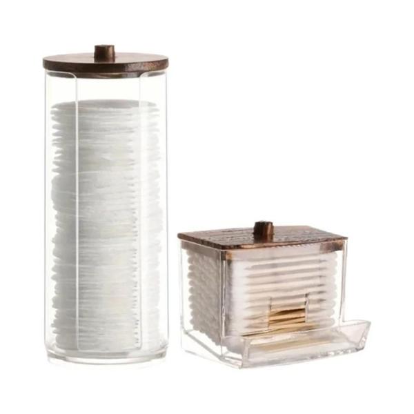 Suporte de Cotonete Transparente para Banheiro - Dispensador de Algodão e Discos Imagem de Suporte de Cotonete Transparente para Banheiro - Dispensador de Algodão e Discos
