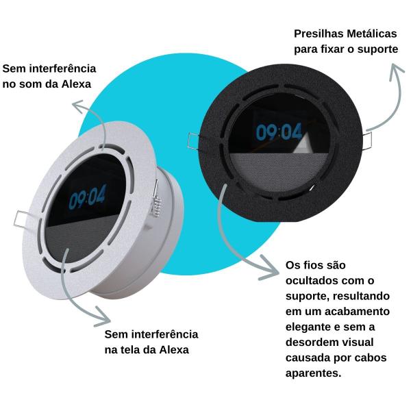 Suporte de Embutir no Teto Parede ou Móvel Compatível com Amazon Alexa Echo Spot - ARTBOX3D Imagem de Suporte de Embutir no Teto Parede ou Móvel Compatível com Amazon Alexa Echo Spot - ARTBOX3D