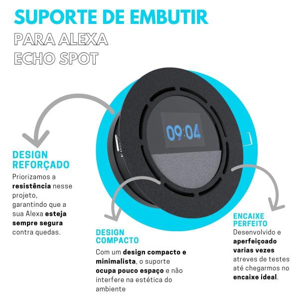 Suporte de Embutir no Teto Parede ou Móvel Compatível com Amazon Alexa Echo Spot - ARTBOX3D Imagem de Suporte de Embutir no Teto Parede ou Móvel Compatível com Amazon Alexa Echo Spot - ARTBOX3D