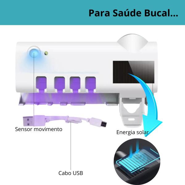 Imagem de Suporte de Escova de Dentes com Esterilizador UV + Dispenser Automático  Design Moderno