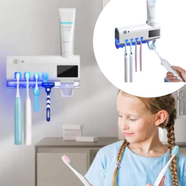 Imagem de Suporte de Escova de Dentes com LED UV e Dispenser Automático  Prático e Econômico