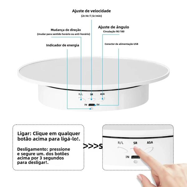 Imagem de Suporte De Exibição Giratório Elétrico De 3 Velocidades De 200 Mm Mesa Giratória De Fotografia 360