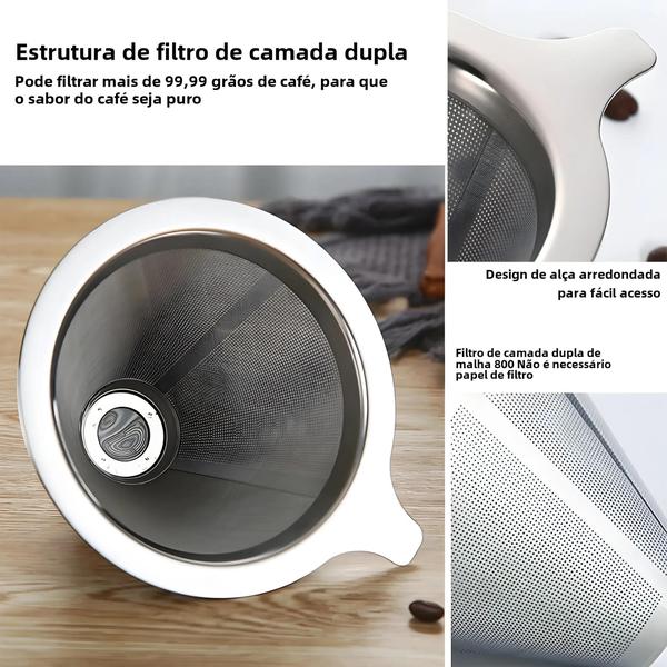 Imagem de Suporte de Filtro de Café de Aço Inoxidável - Dupla Camada com Cesta de Malha Fina