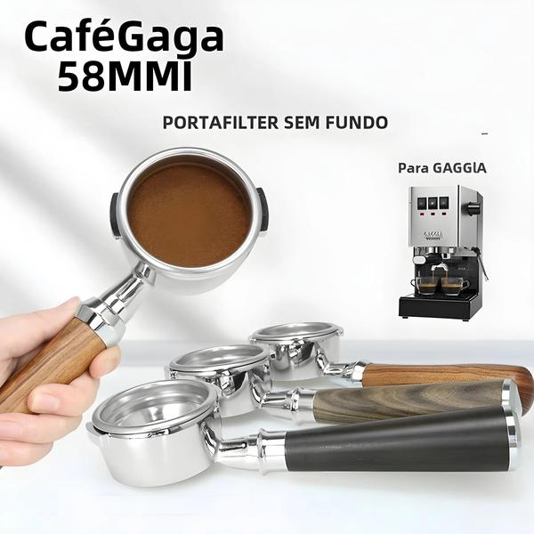 Imagem de Suporte De Filtro Portátil Sem Fundo Com Cabo De Madeira De 58 Mm Para Ferramentas De Barista De