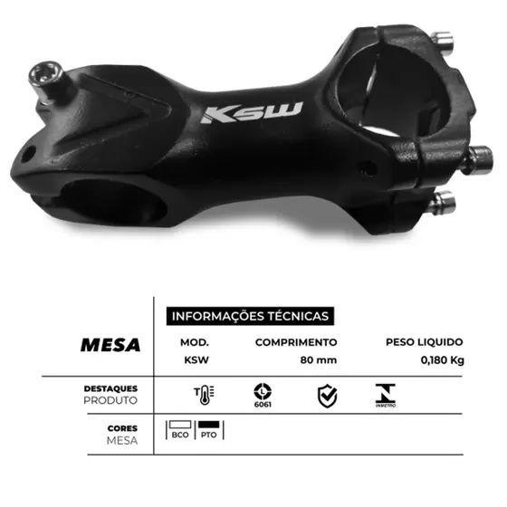 Imagem de Suporte De Guidão Bicicleta Mesa Aluminio 80mm+7 Ksw Bike