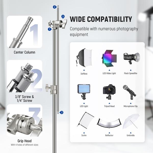 Imagem de Suporte de luz fotográfica Neewer C Stand com braço de lança SC186W