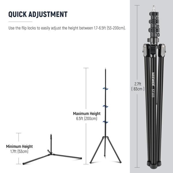 Suporte de luz fotográfica Neewer ST103 200cm Alumínio 6kg Imagem de Suporte de luz fotográfica Neewer ST103 200cm Alumínio 6kg
