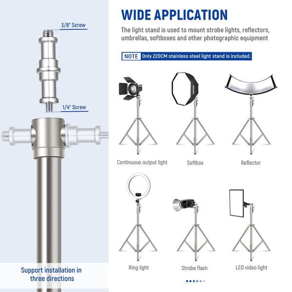 Imagem de Suporte de luz Neewer de aço inoxidável de 2,2 m com almofada de mola