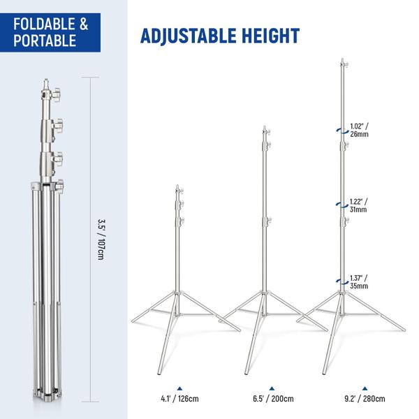 Imagem de Suporte de luz Neewer de aço inoxidável de 2,8 m com almofada de mola