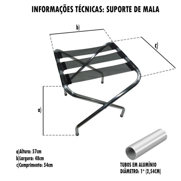 Imagem de Suporte De Mala Dobrável Alumínio Hotel Cinza Até 100Kg Zaka