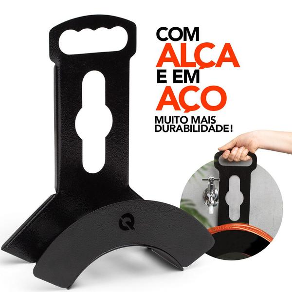 Imagem de Suporte de Mangueira Móvel Com Alça Preto Jardim Quintal Prático