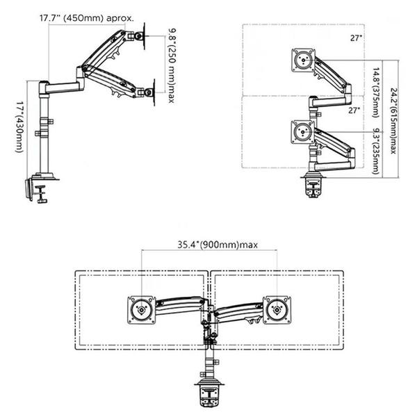 Imagem de Suporte de Mesa Articulado 2 Monitores 17 a 35" Pistão a Gás PX-H160