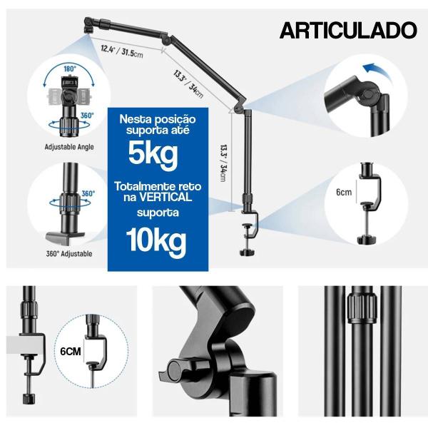 Imagem de Suporte De Mesa Articulado Para Luz Camera Microfone Neewer 10kg 99cm