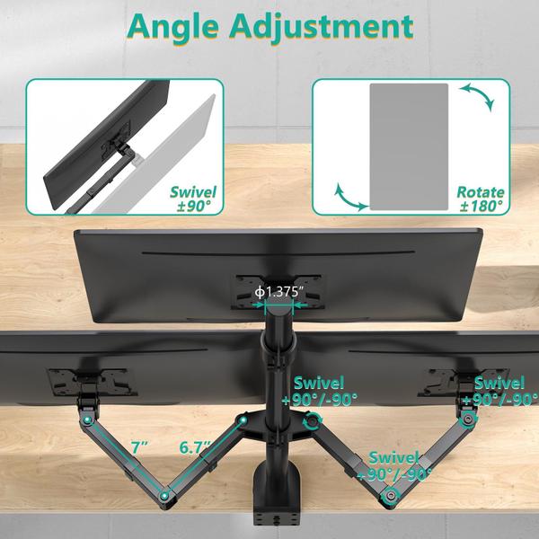 Imagem de Suporte de mesa com três monitores WALI M003 para 3 telas de até 27"