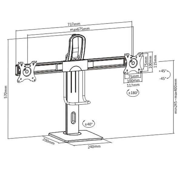 Imagem de Suporte de mesa p/ 2 monitores de 15" a 28"   - preto - elg