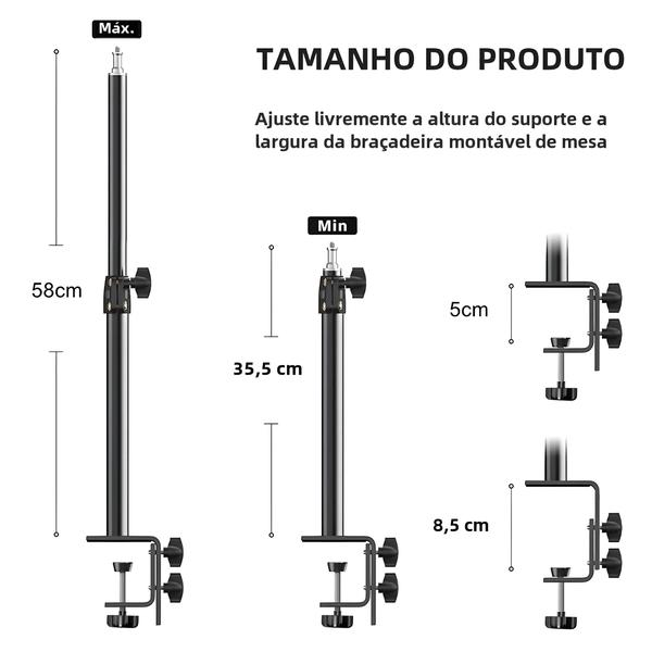 Imagem de Suporte de Mesa para Câmera DSLR e Smartphone com Cabeça Esférica e Anel de Luz